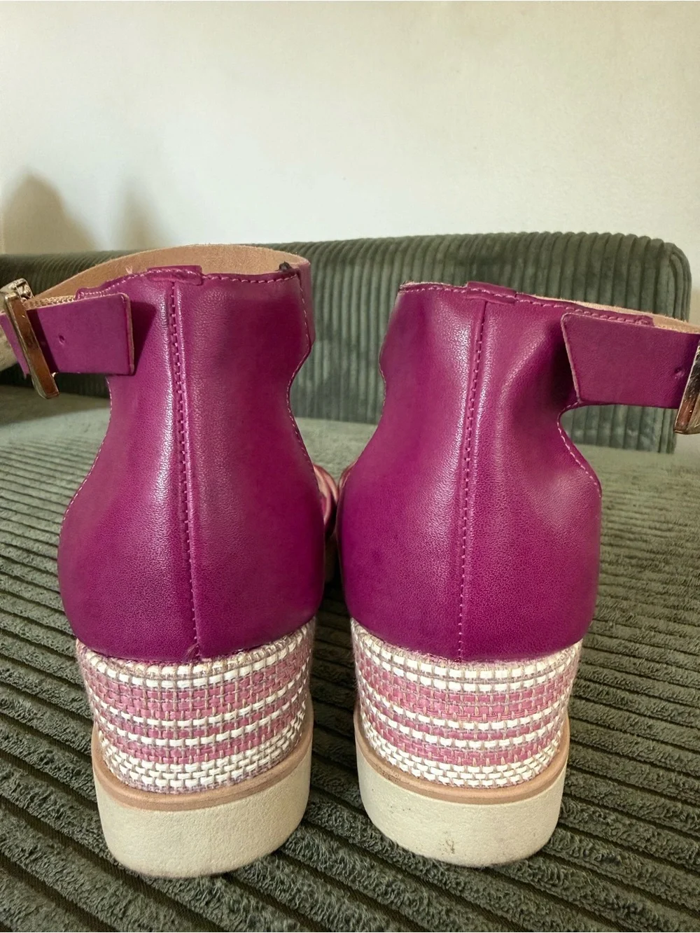 French Blu Magenta Ankle-Strap Wedge Sandals